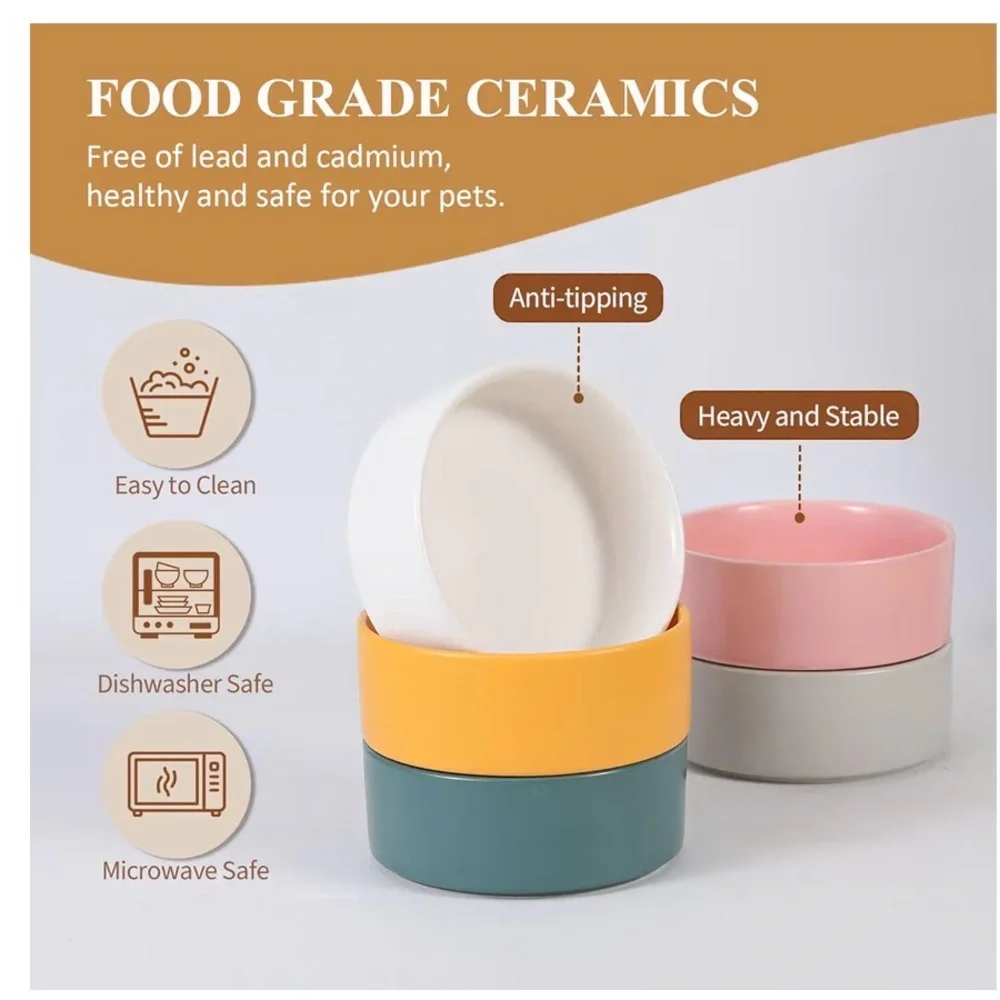 Elevated Ceramic small pet food bowl with bamboo stand